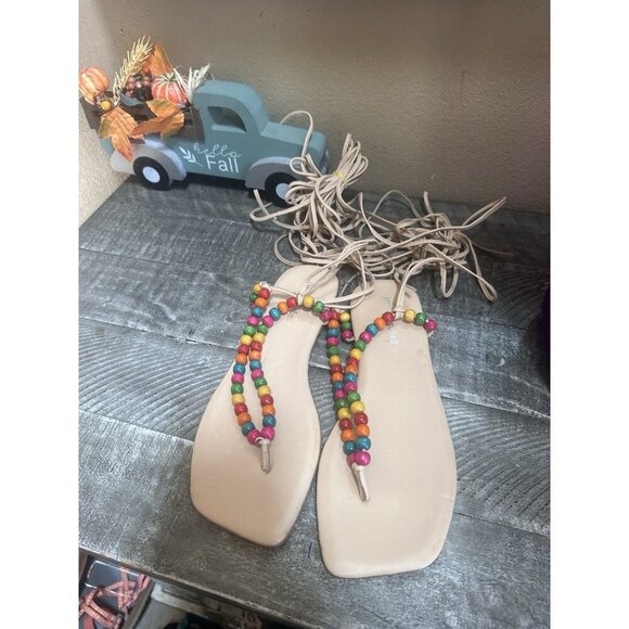 JEFFREY CAMPBELL Bali Gladiator THONG  BEADED Wrap SANDALS Size 8m Bright Multi - Picture 2 of 4